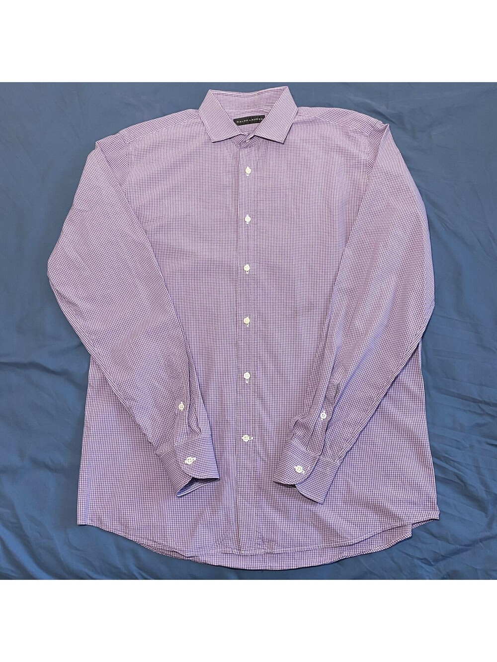 Ralph Lauren Black Label Button Up Dress Shirt - Purple Gingham Sz 16 Lg Italy
